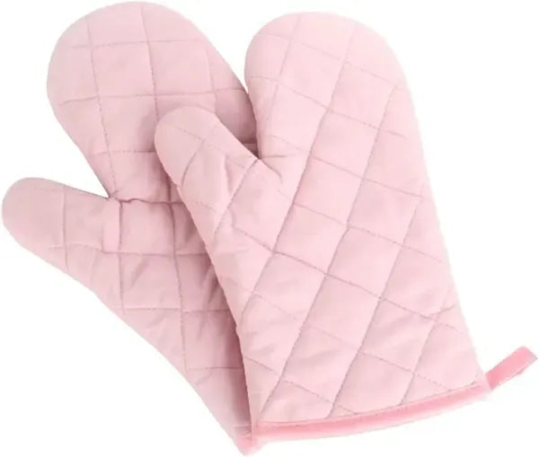 2 Pack Padded Polyester Cotton Oven Mitts with Heat Resistant Non-Slip Grip for Baking, Cooking, Grilling and Kitchen Use, Pink